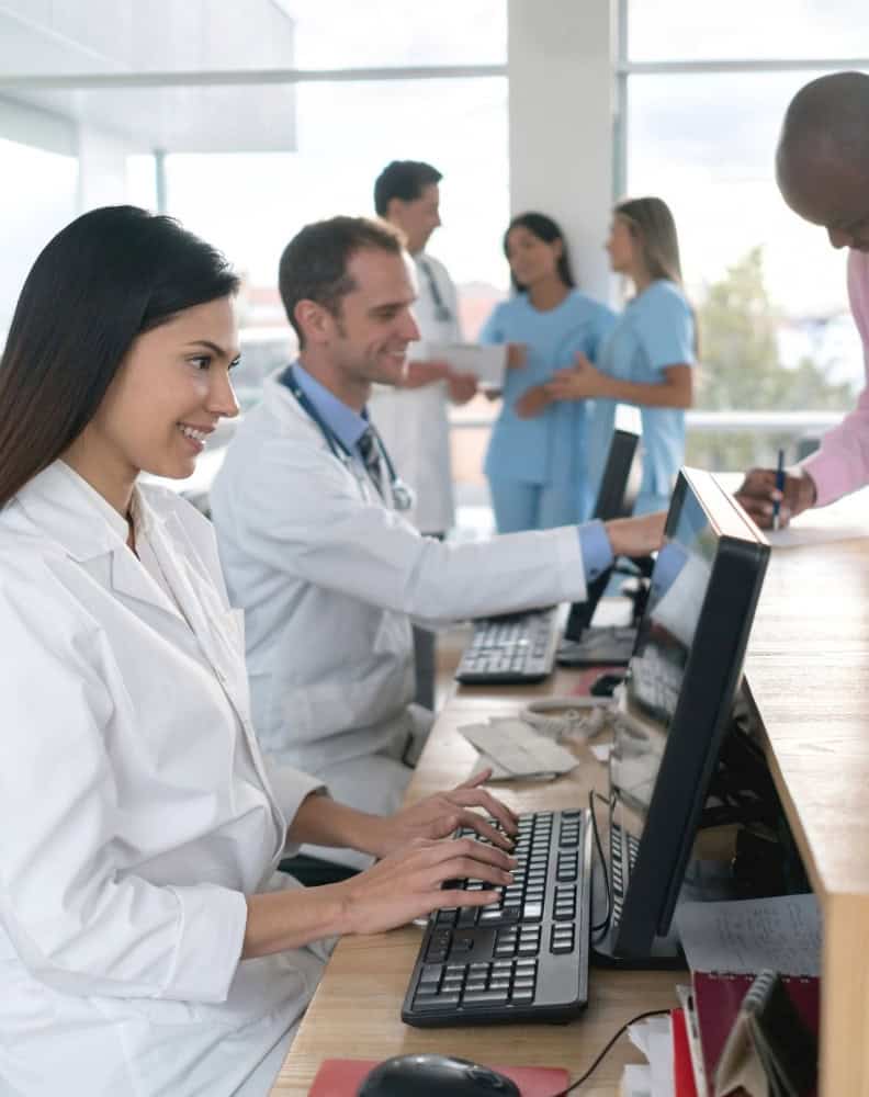 Medical Professional looking at Patients data using RIS as a part of the Medical imaging system