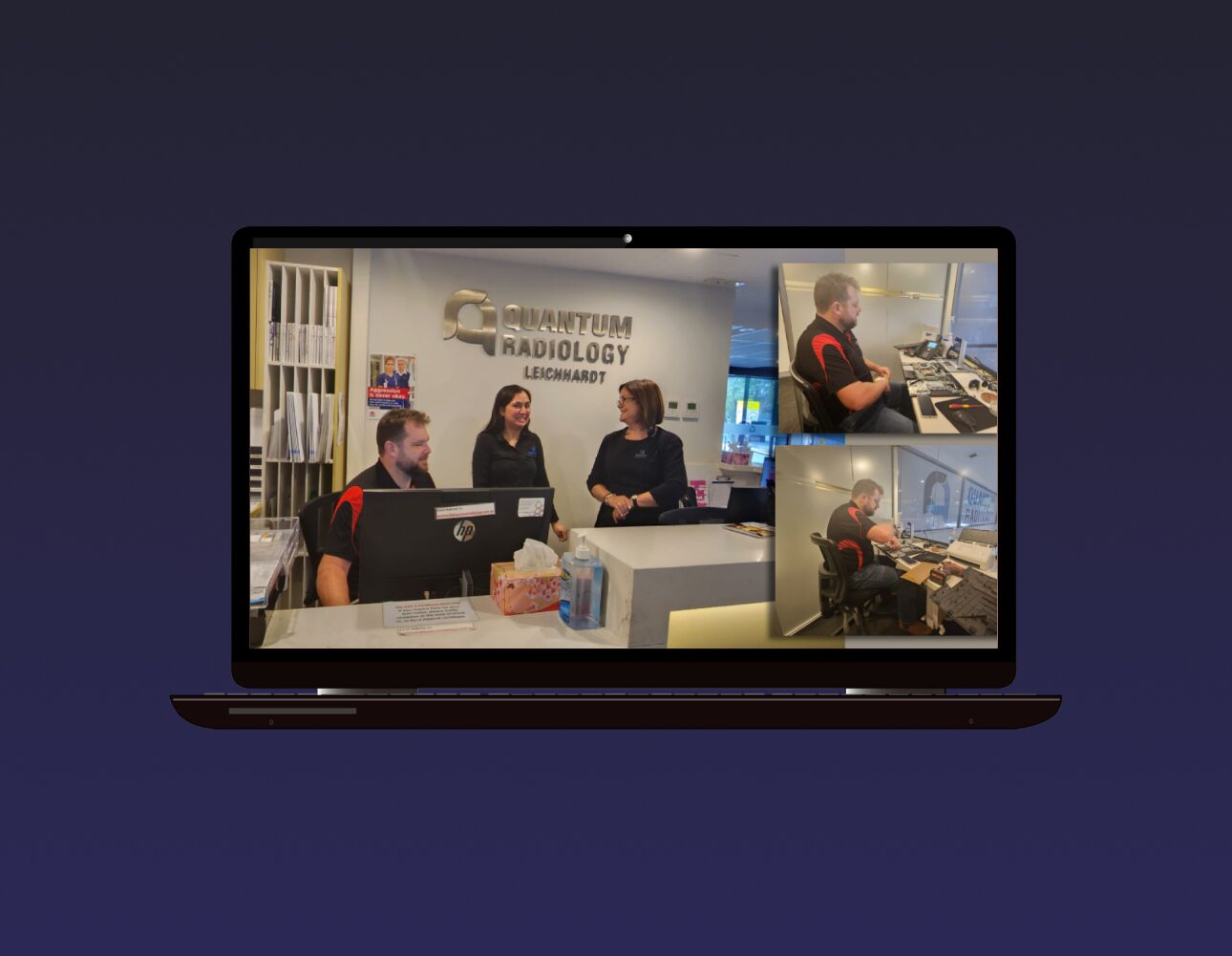 Opened Laptop showing the Trucell IT Expert and Quantum Radiology Staff happily chatting